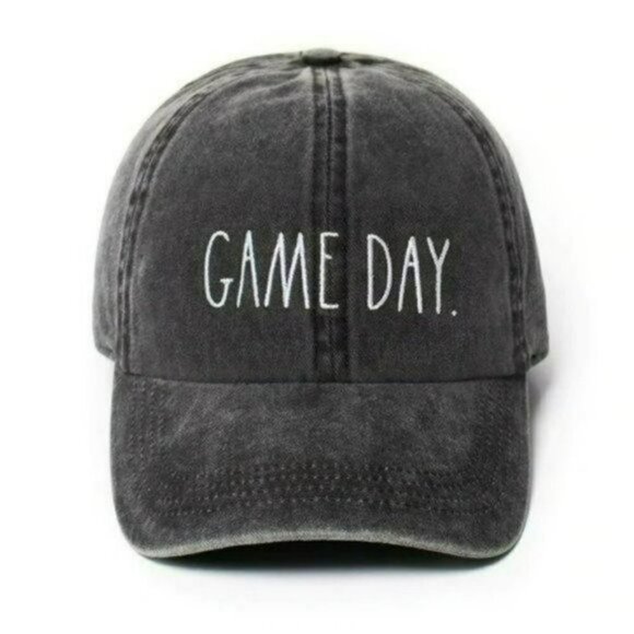 NWT Rae Dunn Game Day Embroidered Denim Baseball Cap - Picture 1 of 3